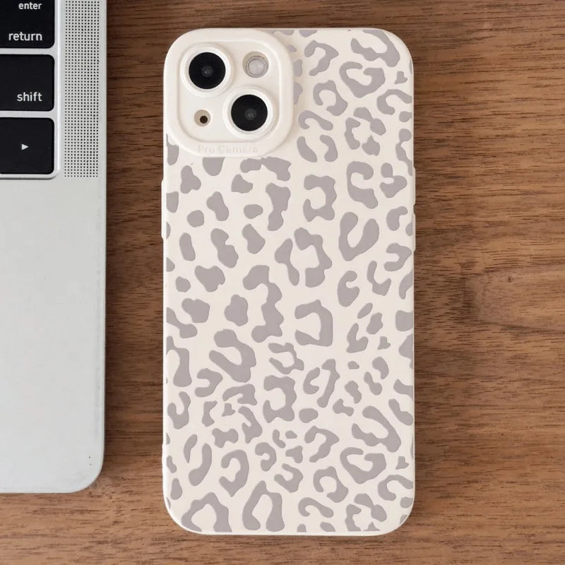 Animal Minimalist Gray Leopard Print Phone Case For iPhone 17 16 15 14 Pro Max 13 12 11 XS X XR 7 8 Plus Shockproof Bumper Cover