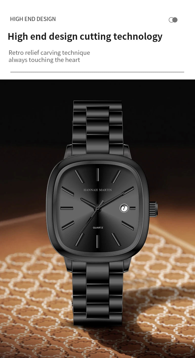 Japanese Movement Square Fashion Stainless Steel Strap Original Business Style Silver Black Waterproof 3Bar Quartz Watch for Men