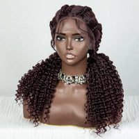 22inch Cornrow Braided Wigs Synthetic Lace Front Braids Wigs with Baby Hair 2 Curly Ponytail Braided Wigs for Black Women