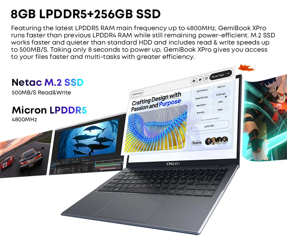 CHUWI 14.1-inch GemiBook XPro Laptop Intel N100/N150 Graphics 600 GPU Screen 8GB RAM 256GB SSD With Cooling Fan Windows 11