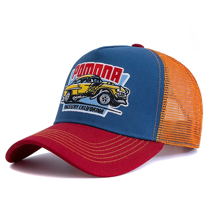 Hot Sale Unisex Summer Fishing Cap Breathable Mesh Trucker Hat Men Women Big Truck Embroidered Pattern Snapback Outdoor Hat