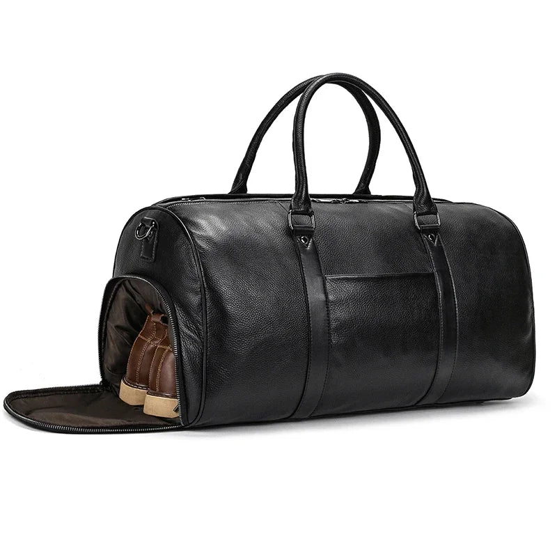 Luxury Genuine Leather Men Women Travel Bag Cow Leather Carry On Luggage Bag Travel Shoulder Bag Male Female Weekend Duffle Bag