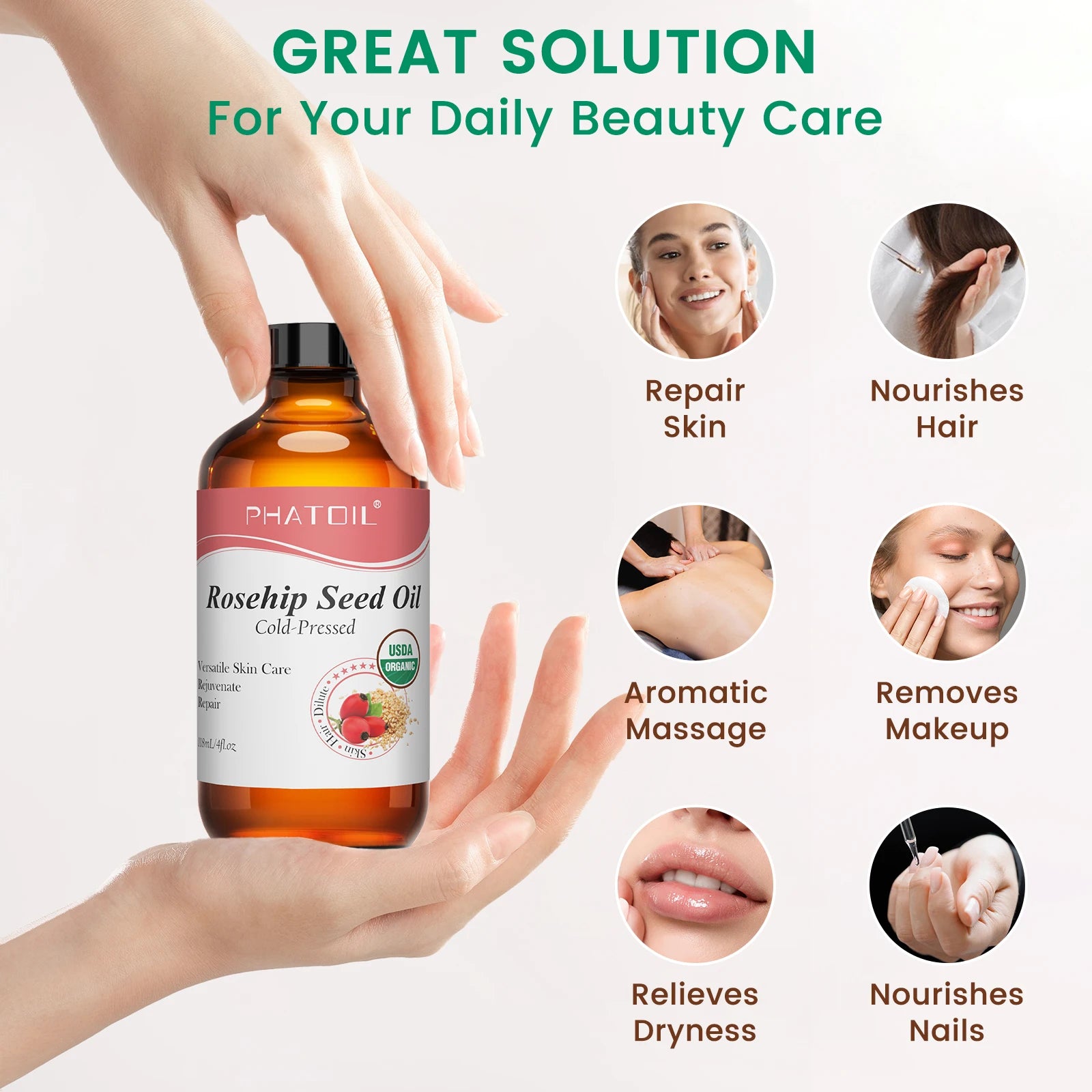 PHATOIL 118ML Rosehip Seed Oil For Moisturizing Skin & Nails Organic Cold Pressed Jojoba Oil Pure Natural Carrier Oils
