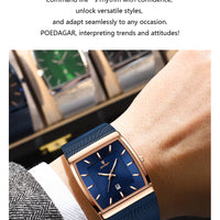 POEDAGAR Luxury Fashion Men Clock Stainless Steel Mesh Date Waterproof Luminous Man Wristwatch Quartz Casual Men's Watches Reloj