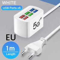Elough 6 USB Charger Power Strip Desktop Fast Charging EU/US Plug Wall Phone Charger Adapter Electric Socket HUB Splitter 1M