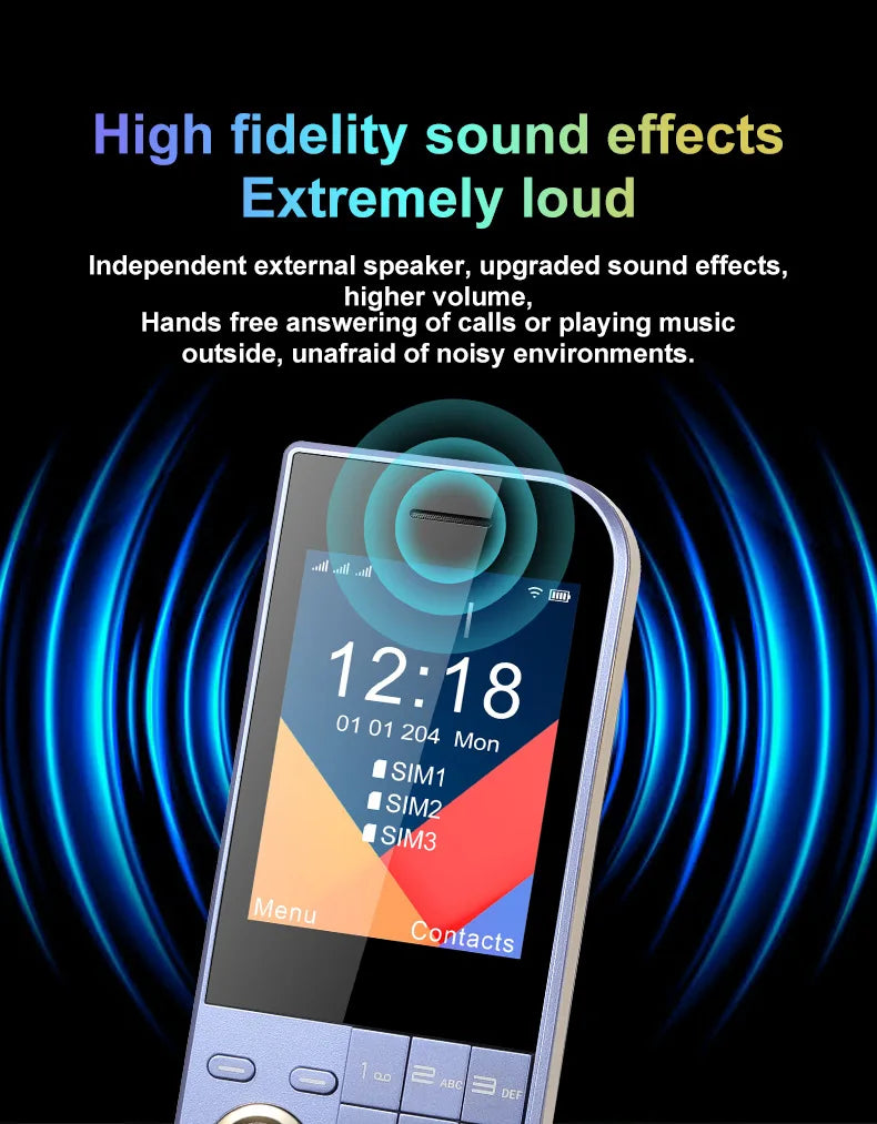 2025 New Push Button Mobile Phone 2.8' Three SIM 3SIM Bluetooth Flashlight MP3 Wireless FM Camera Vibration BigHorn CellPhone