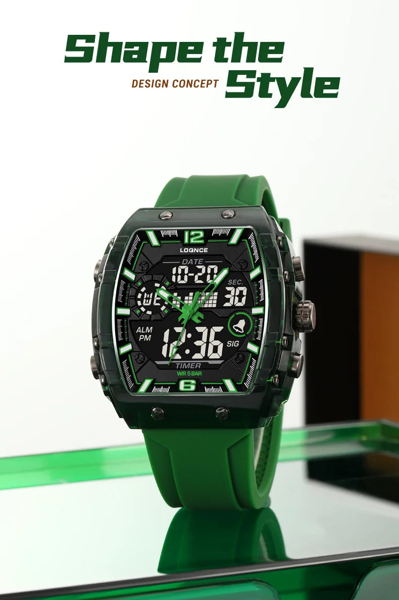 LOQNCE Sports Watches Fashion Men Watches 50m Waterproof Rectangle LED Big Dial Display Digital Watches LED Wristwatches Men
