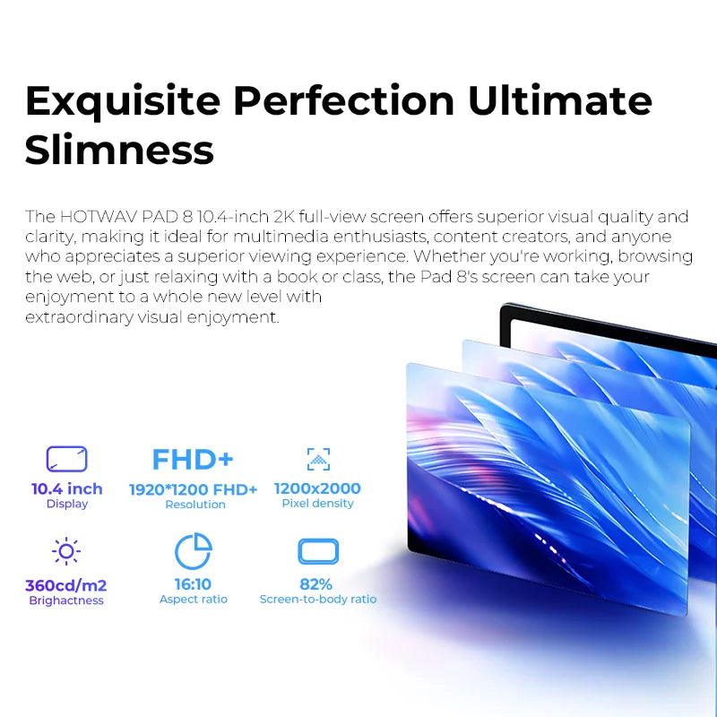 [Clearance Sale] HOTWAV Pad 8 Tablet 10.4'' 2K Large Display 7.7mm Pad 8GB 256GB 7500mAh Massive Battery Android 13 Tablet PC