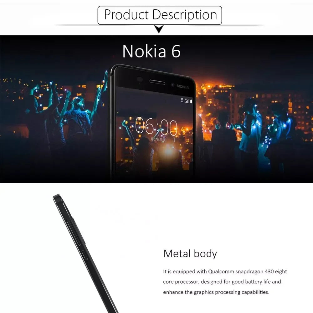 Nokia 6 4G Smartphone Full Screen Dual SIM 4+64G Phone Nokia 6 Cheap Phone Used Phone