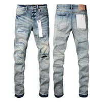 2025 Jeans Man's High Street Blue Ripped Distressed Skinny Jeans Low Rise Denim Trousers Fashion Repair Pants 9003
