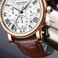 Fashion Mens Watches Top Brand Luxury Genuine Leather Strap Quartz Men's Watch Business Casual Date Chronograph Watch Men