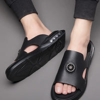 Luxury Men's Genuine Leather Sandals Classic Roman Men Shoes Slippers Soft Comfortable Men Non-slip Walking Slippers Footwea