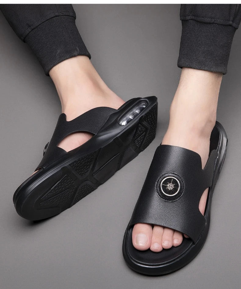 Luxury Men's Genuine Leather Sandals Classic Roman Men Shoes Slippers Soft Comfortable Men Non-slip Walking Slippers Footwea