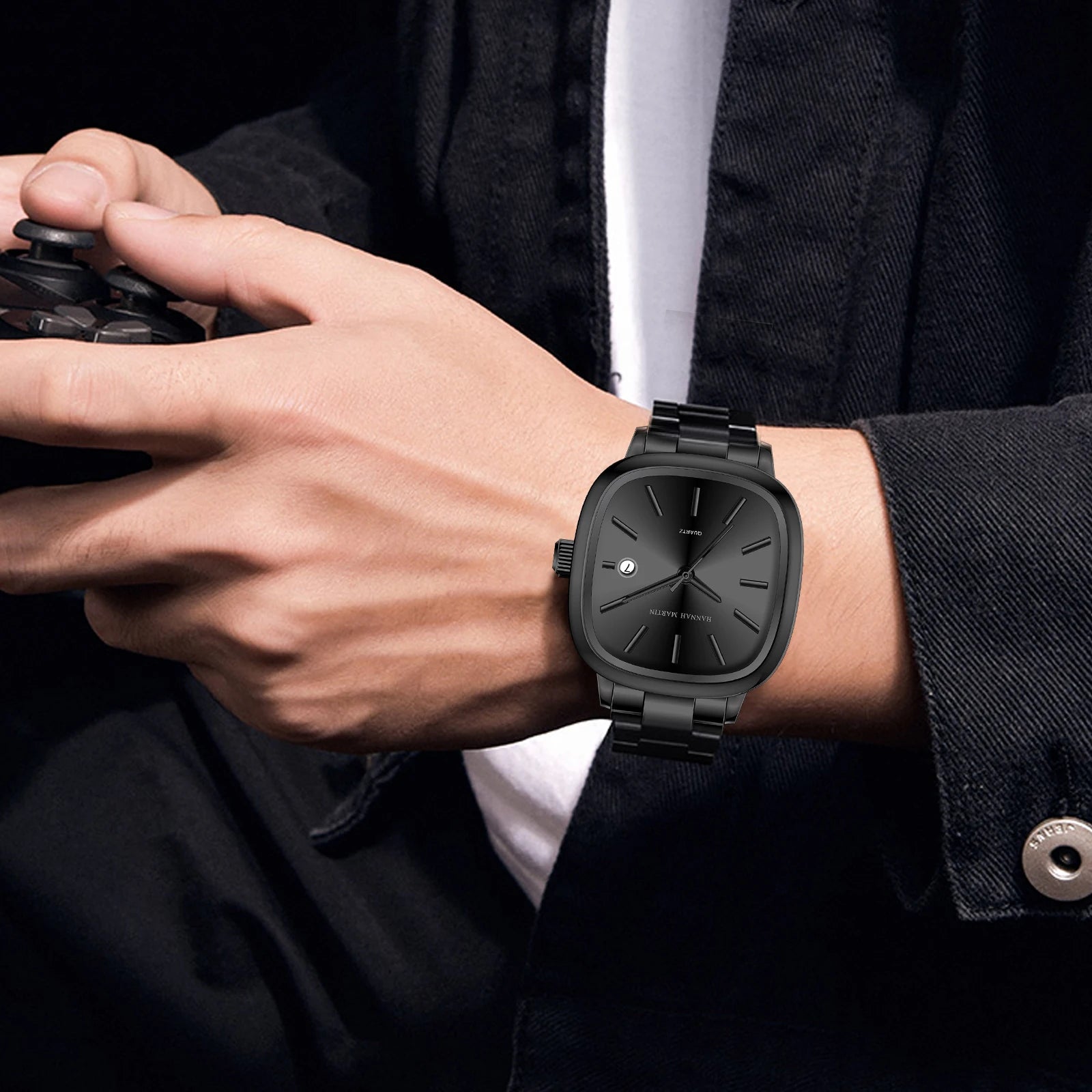 Japanese Movement Square Fashion Stainless Steel Strap Original Business Style Silver Black Waterproof 3Bar Quartz Watch for Men