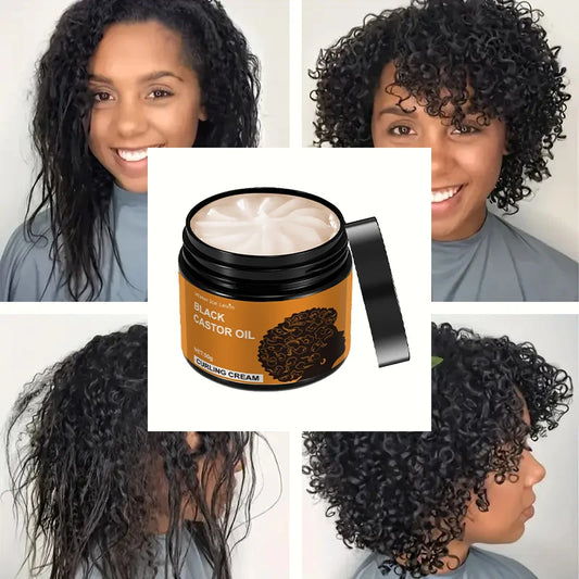 Black Castor Oil Curling Cream, Styling Curling Cream, Long-Lasting Frizz-Free Curls, Moisturizing and Elastic Styling Conditioner Suitable for Curly Hair - Suitable for All Hair Types