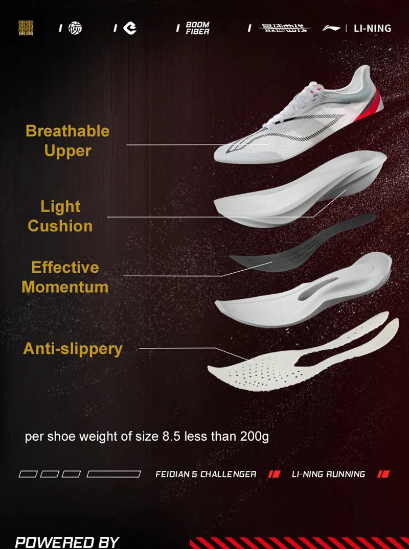 Li-Ning Men's FEIDIAN 5 CHALLENGER Racing Running Shoes SUPER BOOM Cushion CARBON-FIBER PLATE LiNing Competitive Sneaker ARMV001