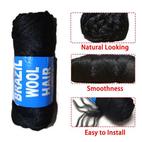 2/3/5/12pc Brazilian Wool Hair Synthetic Crochet Hair Extensions for Women African Hair Yarn for Natural Black, Jumbo Braids ﻿