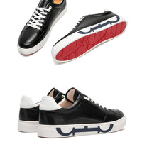 Men Casual Shoes Luxury Brand Leather Flat Shoes Black White Flat Breathable Massage Comfortable Casual Sneakers