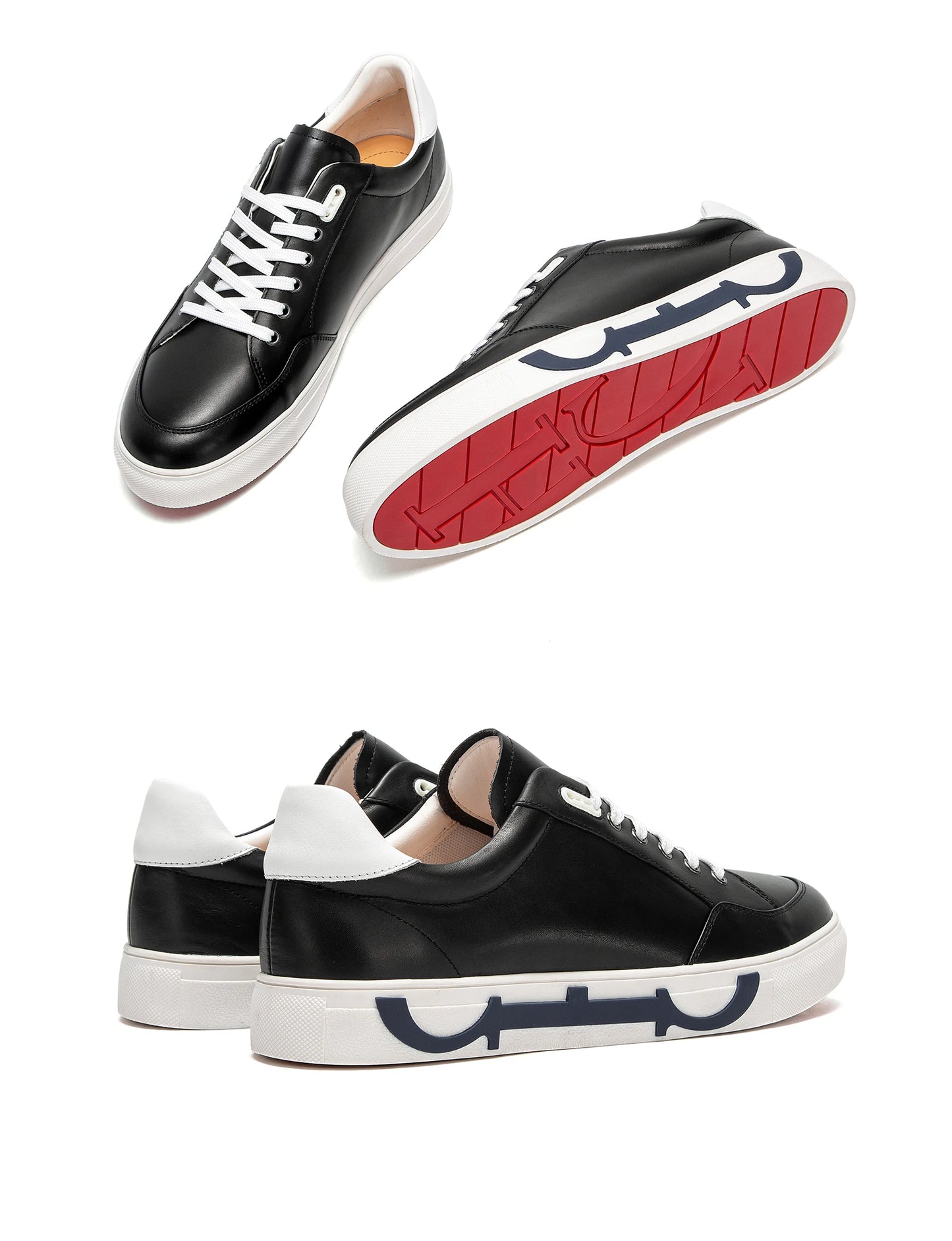 Men Casual Shoes Luxury Brand Leather Flat Shoes Black White Flat Breathable Massage Comfortable Casual Sneakers