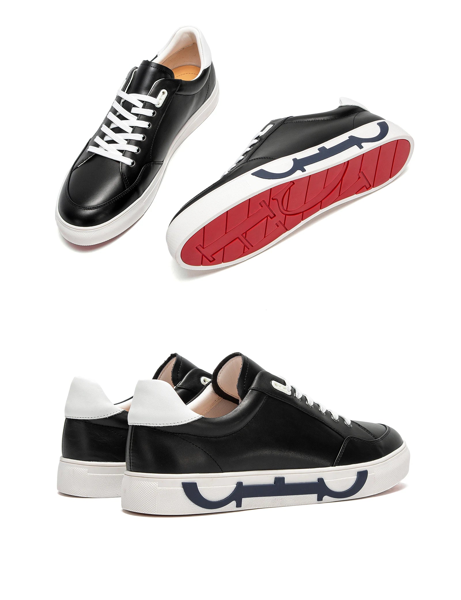 Men Casual Shoes Luxury Brand Leather Flat Shoes Black White Flat Breathable Massage Comfortable Casual Sneakers