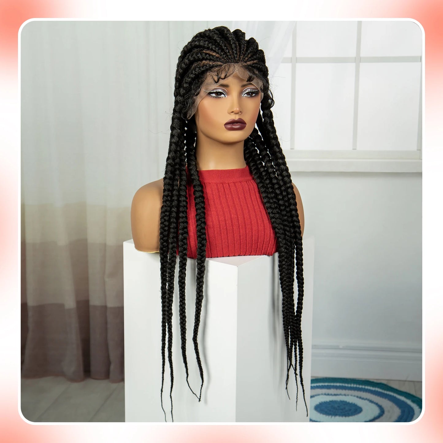 32INCH Cornrow Braided Wigs Synthetic Full Lace Braids Wig with Baby Hair Lace Frontal Knotless Braided Lace Wig for Black Women