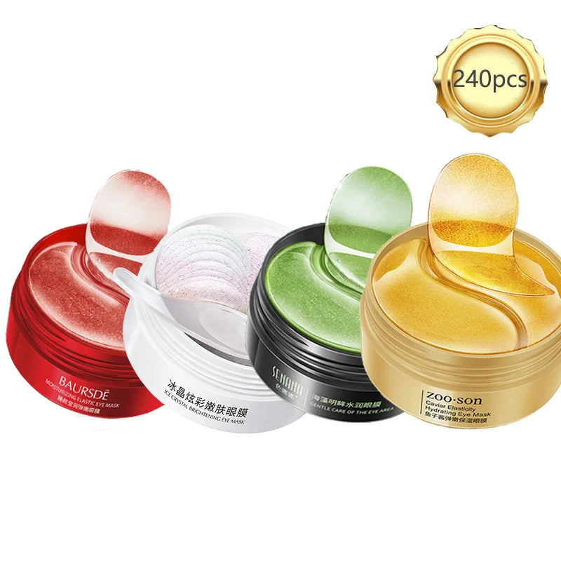 240pcs=120pairs Eye patches Hyaluron Acid & Gold & Seaweed & Black Pearl Hydrating Moisturizing Crystal Collagen Gel Eye Mask