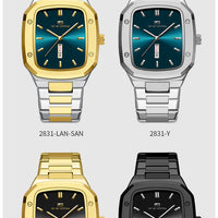 2025 New Men Watch Week Quartz Movement Square Stainless Steel Clock Gold Black Waterproof Luxury Brand Waterproof Sports Watch