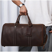 Men's Crazy Horse Leather Duffle Bag Large Capacity Travel Luggage Bag Fits 15'' Laptop & Shoes Durable Totes Bags for Business