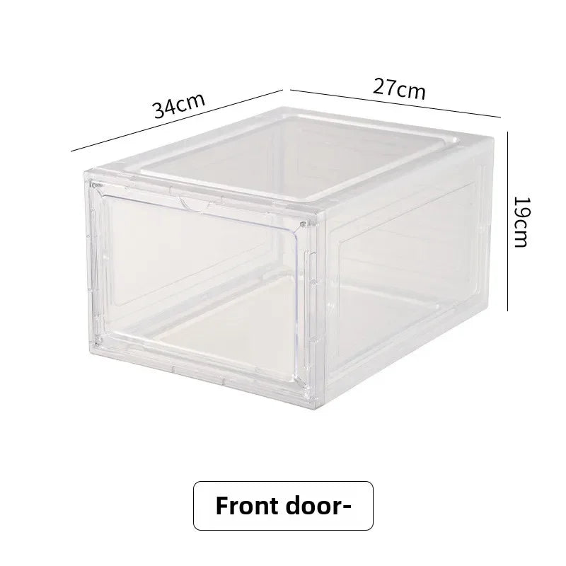 Transparent shoe box, hard box, magnetic storage, acrylic doll bag, hand-held storage box rack, front side opening shoe cabinet