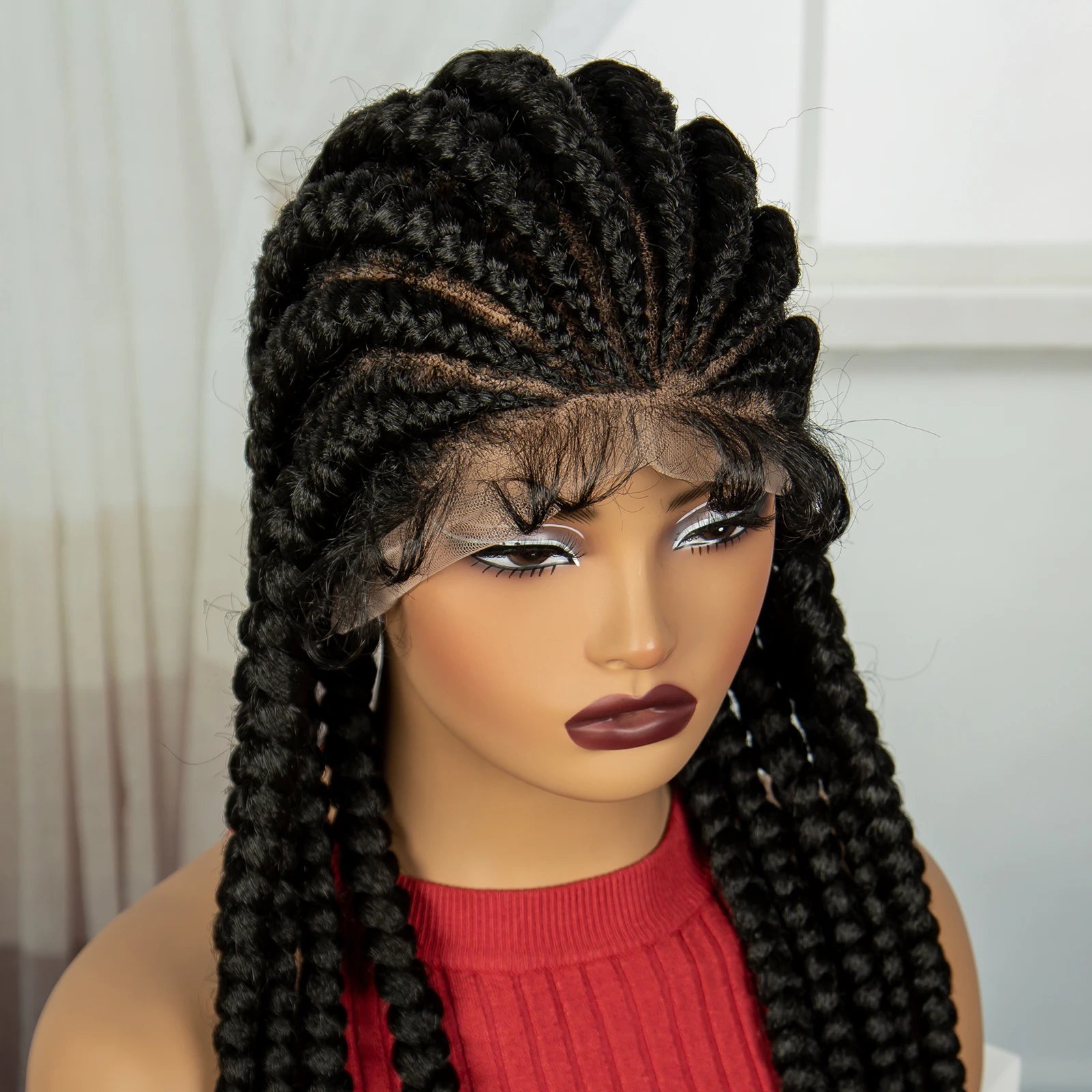 32INCH Cornrow Braided Wigs Synthetic Full Lace Braids Wig with Baby Hair Lace Frontal Knotless Braided Lace Wig for Black Women