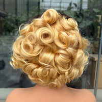 613# Pixie Cut Wigs Human Hair Loose Wave Curly Wig 13x4 Lace Front Human Hair Wig  260% Density 8Inch for Black Women