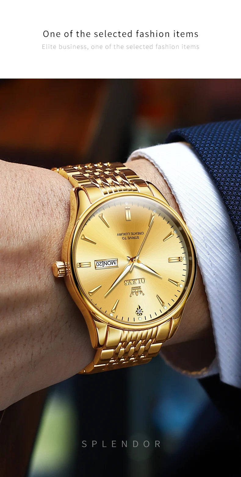 OLEVS Men's Watches Fashion Simple Calendar Week Luminous Waterproof  Steel Strap Man Watch Original Quartz Watches for Men 2929