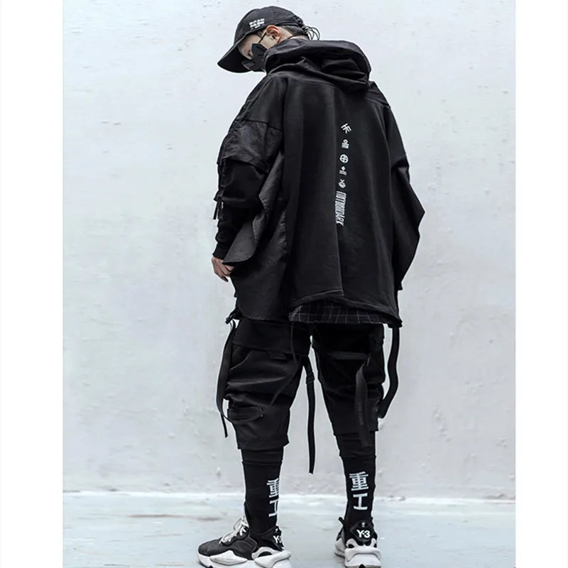 2023 Multi Pockets Tactical Hip Hop Cargo Pants Men High Street Casual Punk Techwear Harem Pants Webbing Buckle Elastic Waist