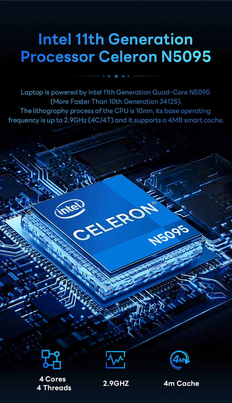 BYONE 15.6 Inch Celeron N5095 Laptop 8GB DDR4 RAM 256GB 512GB SSD Windows 11 IPS Business Ultrathin Portable Notebook Computer