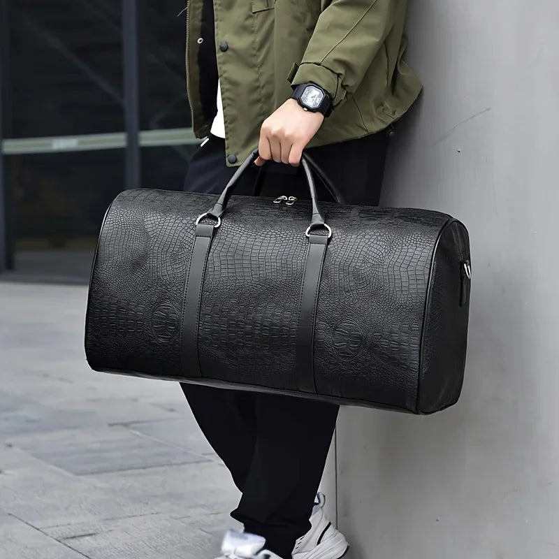 Large Capacity Retro Crocodile-Textured Travel Duffel Bag - Durable Unisex Vacation Luggage,  Versatile Gift for Men & Women