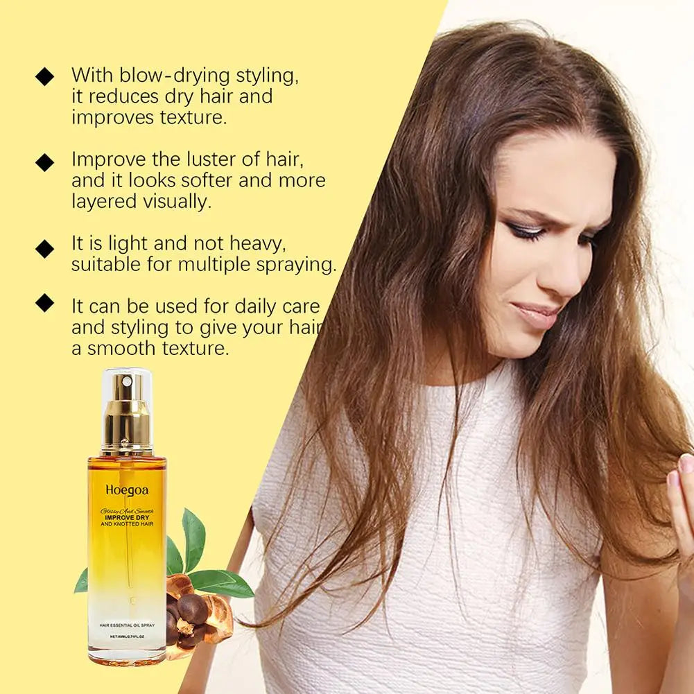 Hair Care Essential Oil Spray Improves Dry And Frizzy Hair, Non-Greasy Lightweight Smooth Hair Strengthening Essential Oil Spray
