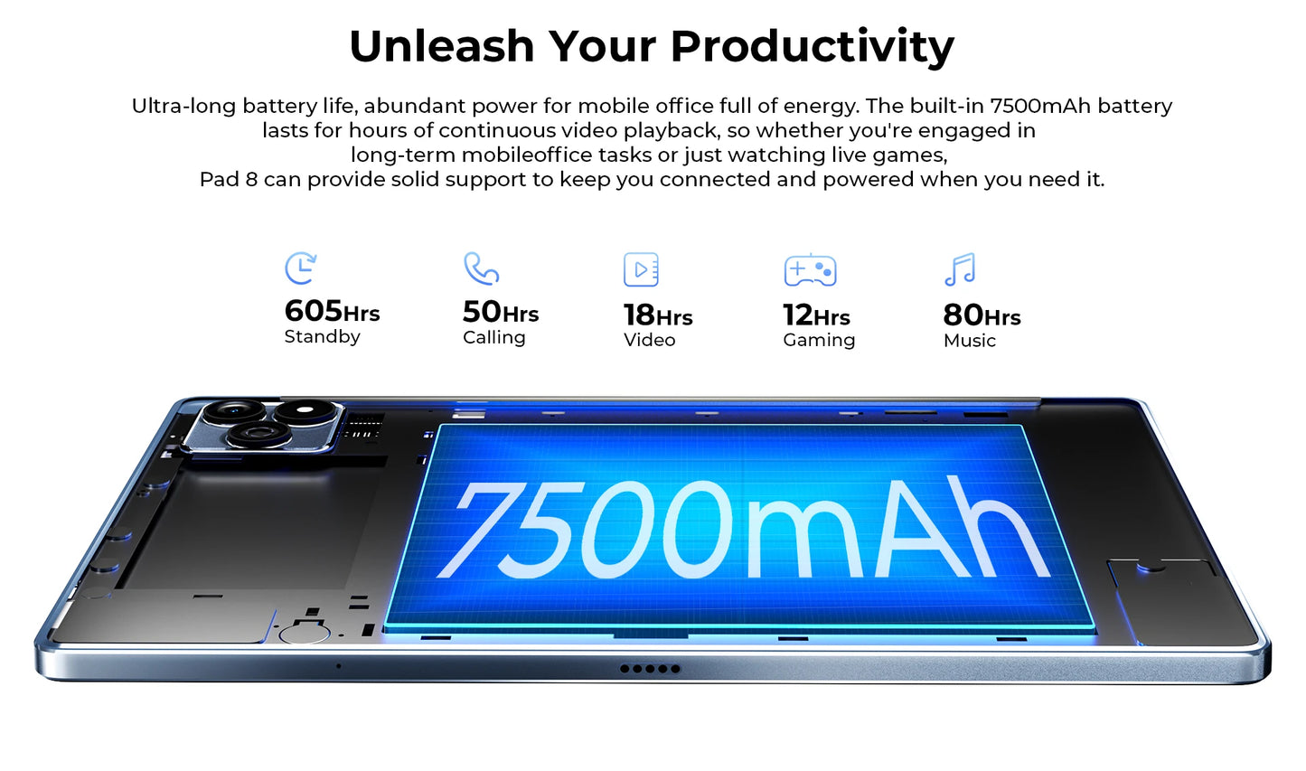 [Clearance Sale] HOTWAV Pad 8 Tablet 10.4'' 2K Large Display 7.7mm Pad 8GB 256GB 7500mAh Massive Battery Android 13 Tablet PC