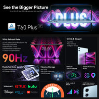 Teclast T60 Plus Tablet 12" 90Hz 2K Display Android 14 MTK G88 Octa-Core Max 16GB RAM 128GB ROM Widevine L1 4G LTE GPS 8000mAh
