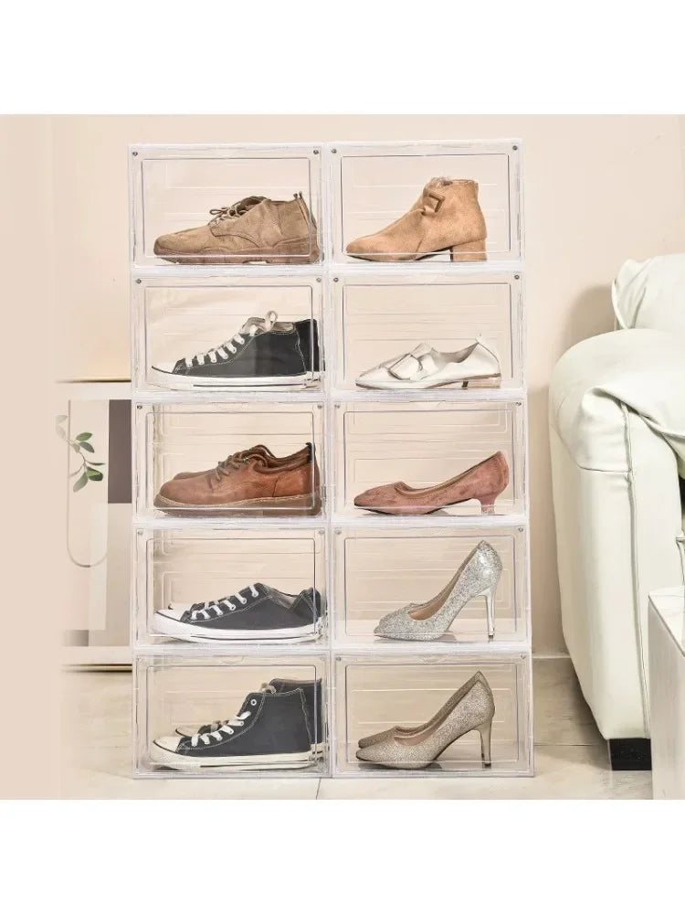 Transparent shoe box, hard box, magnetic storage, acrylic doll bag, hand-held storage box rack, front side opening shoe cabinet