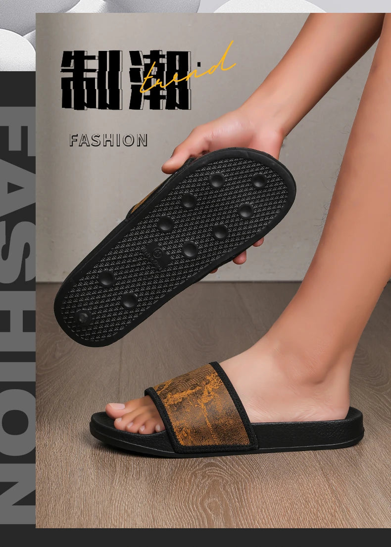 Mens Slides Fashion Summer Luxury Slippers Cushion Beach Solid Slides Indoor Bathroom Anti Slip House Male Sandals