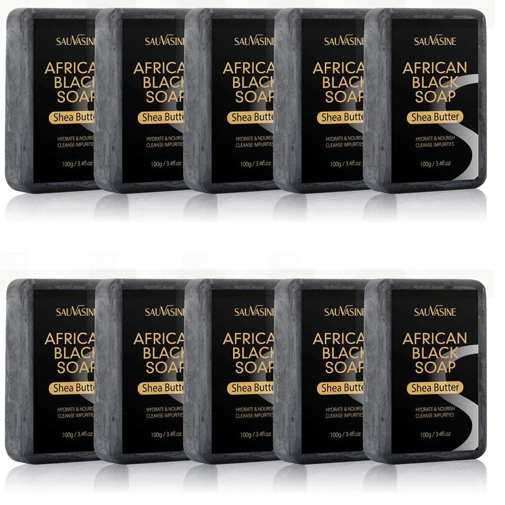 100g AFRICAN BLACK SOAP Shea Butter Bar Moisturizing Acne Treatment Cleanser for Clear Skin Care Deep Cleaning Glowing