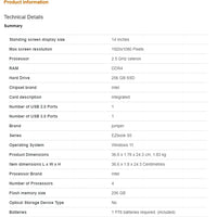 14 Inch Laptop PC 12GB LPDDR4 RAM 256GB SSD ROM 1080p FHD IPS Screen Windows 11 Computer with Celeron 4-Core Processor WIFI