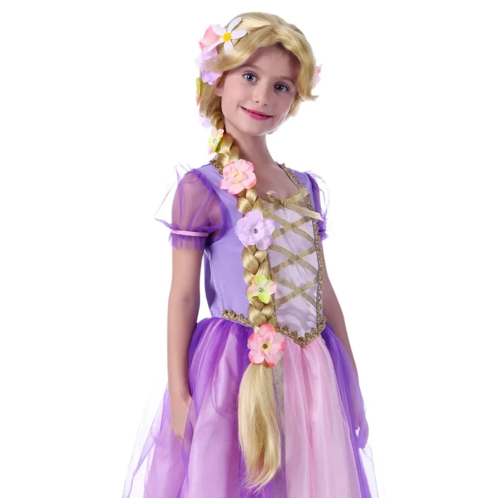 AICKER Long Blonde Rapunzel Wigs For Kids - Princess Girl Costume Cosplay Fairytale Ball Braid Wigs For Halloween Christmas Part