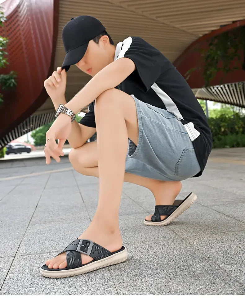 Breathable Summer Flip Flops Men Lightweight Quick Drying Slippers Comfortable Indoor and Outdoor Slides Waterproof Beach Shoes