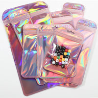 50pcs Iridescent Self Sealing Bags Pink Laser Plastic Pouches Resealable Zip Lock Packaging for Jewelry Display Retail Bags
