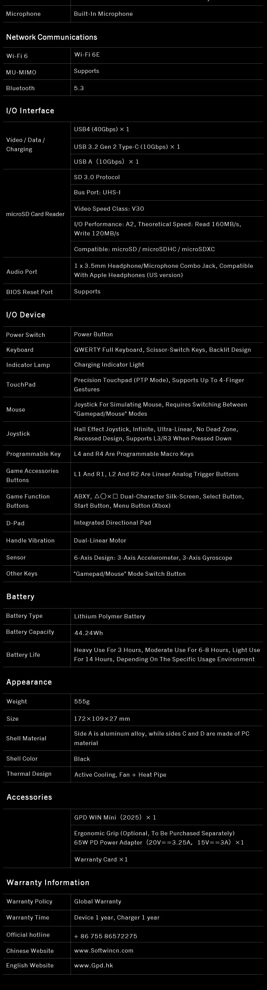 GPD 2025 WIN Mini 16GB 32GB Memory 1TB 2TB SSD Hard Disk AMD Ryzen 8840U HX370 Processor Handheld Gaming Laptop Mini PC Notebook