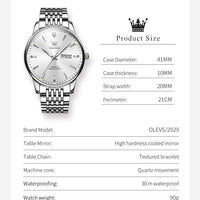 OLEVS Men's Watches Fashion Simple Calendar Week Luminous Waterproof  Steel Strap Man Watch Original Quartz Watches for Men 2929