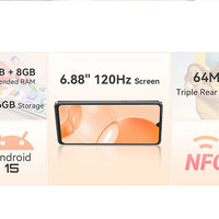 Smartphone 5G Cubot X100, Android 15, Dimensity 7025, 6nm, 2.5GHz,6.88-inch Screen,16GB(8+8),256GB, 64MP Camera, 5100mAh Battery