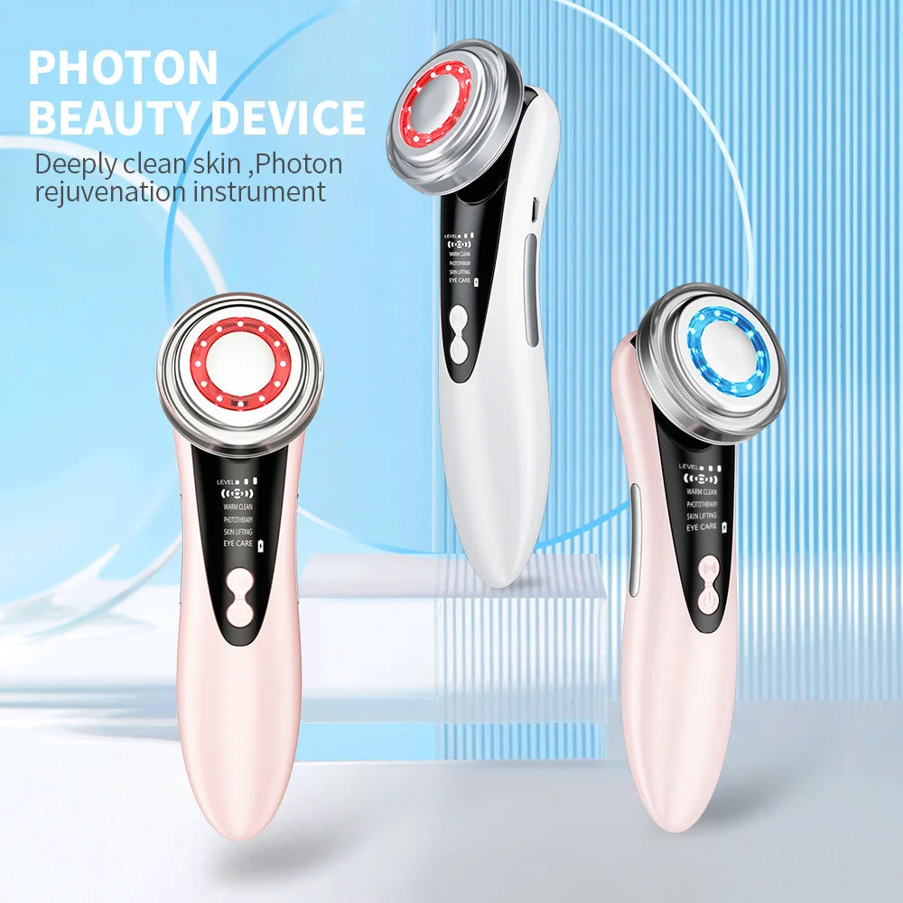 7 in 1 EMS Facial Massager with LED Light Vibration Hot Compress Skin Care Face Beauty Instrument Lifting Device Skincare