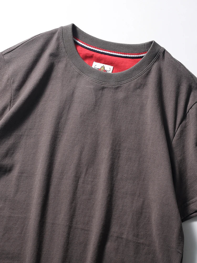 2025 Summer New American Retro Short Sleeve O-neck Solid Color T-shirt Men's Fashion 100% Cotton Washed Casual Terry Cloth Tops